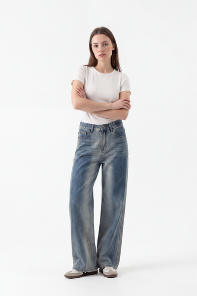 Women's High Waist Gradient Blue Wide Leg Jeans