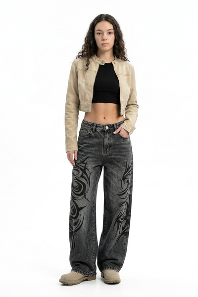 Women's High Waist Washed Stretch Wide Leg Jeans