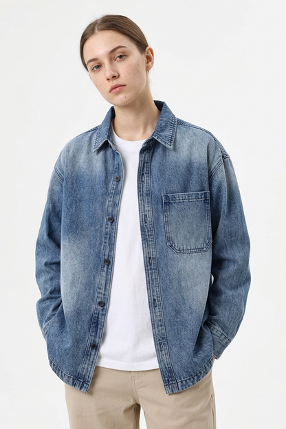 Women's Relaxed Washed Long Sleeve Denim Shirt Jacket