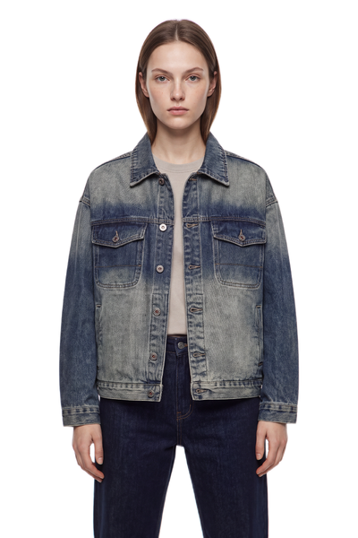 Women's Classic Relaxed Volume Fit Vintage Wash Denim Jacket