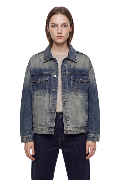 Women's Classic Relaxed Volume Fit Vintage Wash Denim Jacket
