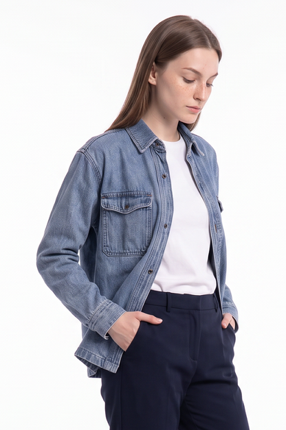 Women's Classic Washed Oversized Denim Shirt Jacket