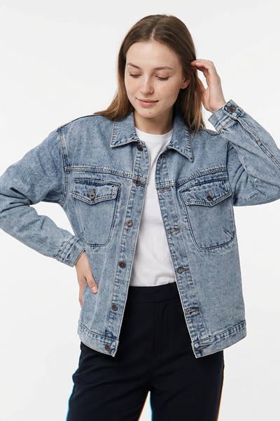 Women's Button-Front Relaxed Classic Denim Jacket