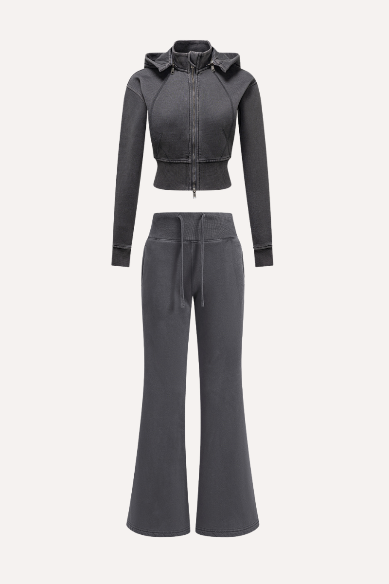 Women's Fall Fleece Open Front Sweatshirt & Pants Set - Slim