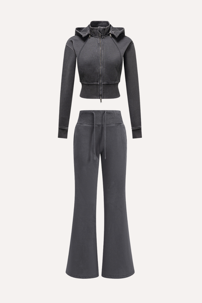 Women's Fall Fleece Open Front Sweatshirt & Pants Set - Slim
