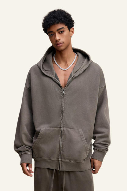 Men's Heavyweight Vintage Washed Cotton Hooded Jacket