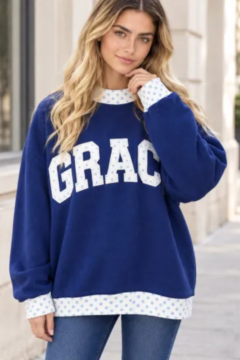 Women Fall Clothing Grace Applique Oversized Sweatshirt