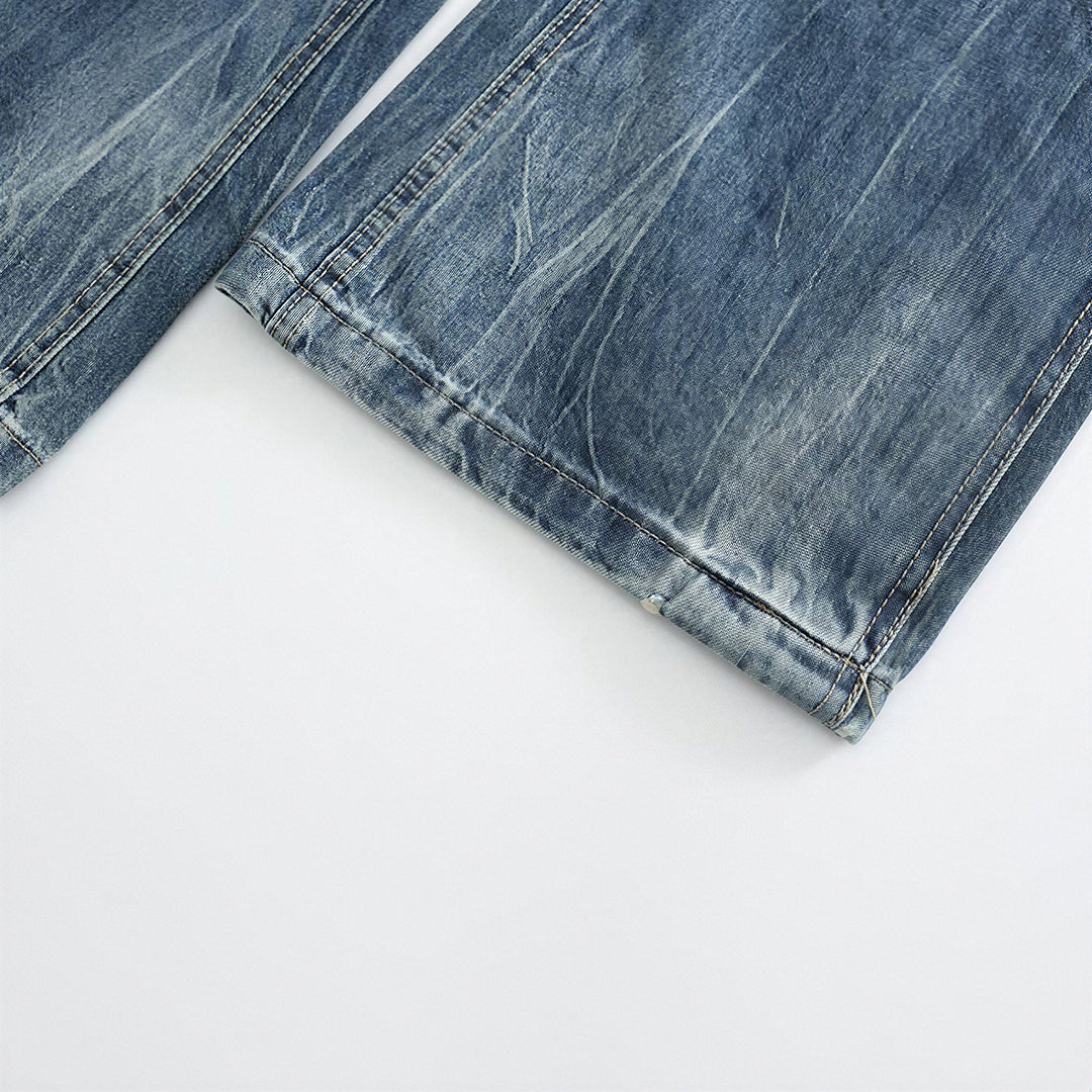 Men's Spring Vintage Whisker Baggy Wide Leg Denim Jeans