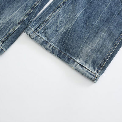 Men's Spring Vintage Whisker Baggy Wide Leg Denim Jeans