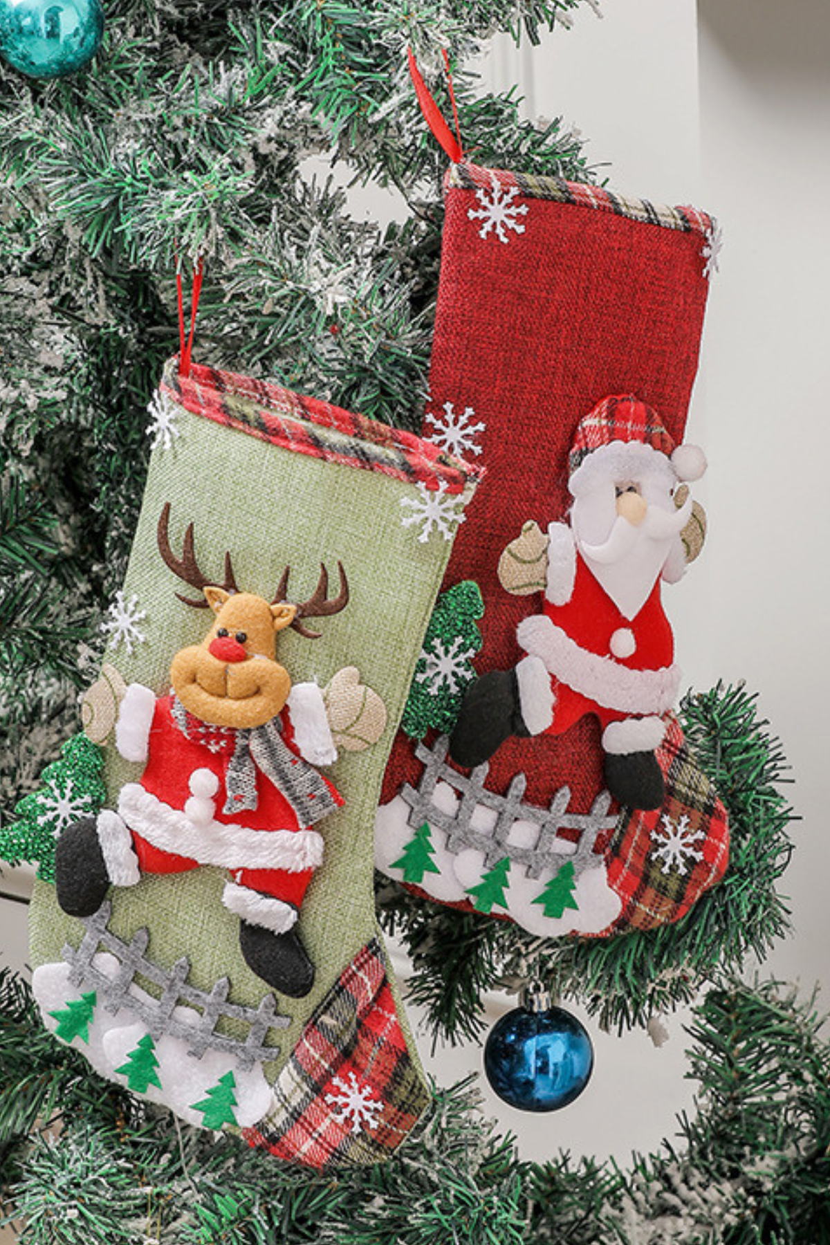Large Linen Christmas Stocking Tree Hanging Ornament