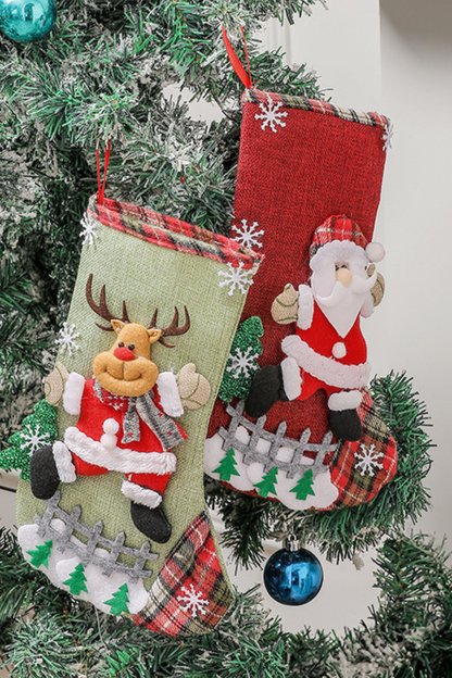 Large Linen Christmas Stocking Tree Hanging Ornament