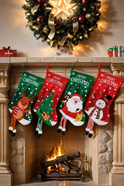 Christmas Santa Snowman Socks Fireplace Hanging Decor