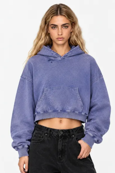 Women Fall Clothing Snow Washed Cropped Heavyweight Hoodie