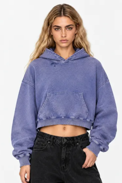 Women Fall Clothing Snow Washed Cropped Heavyweight Hoodie