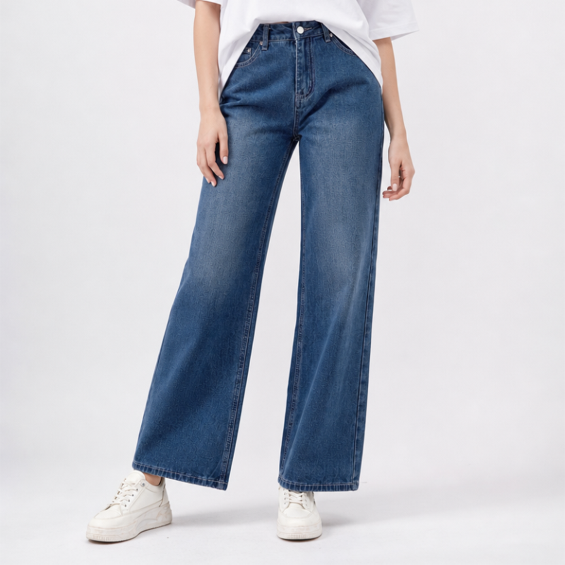 Women's High Waist Non-Stretch Wide Leg Jeans