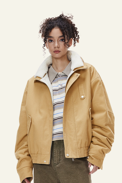 Women's Streetwear Detachable Collar Fleece Stand Jacket