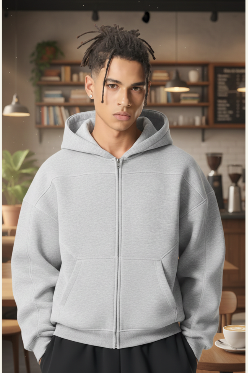 Men's Streetwear Contrast Stitch Hooded Jacket