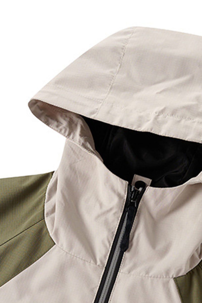 Men's Fall Winter Ripstop Colorblock Outdoor Hooded Jacket