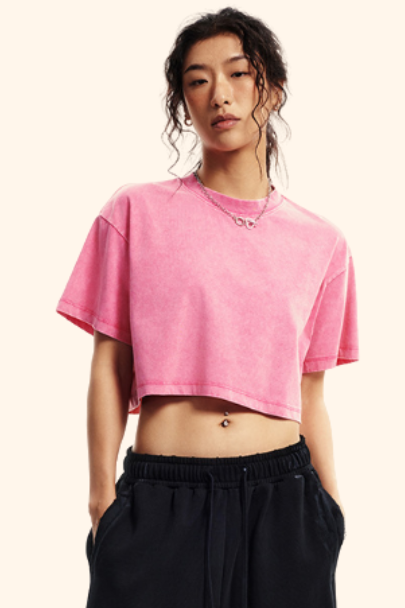 Women's Spring Summer 230g Washed Oversized Cropped Tee