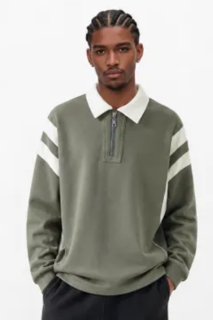 Men's Fall Half-Zip Collared Game-Day Polo Sweatshirt