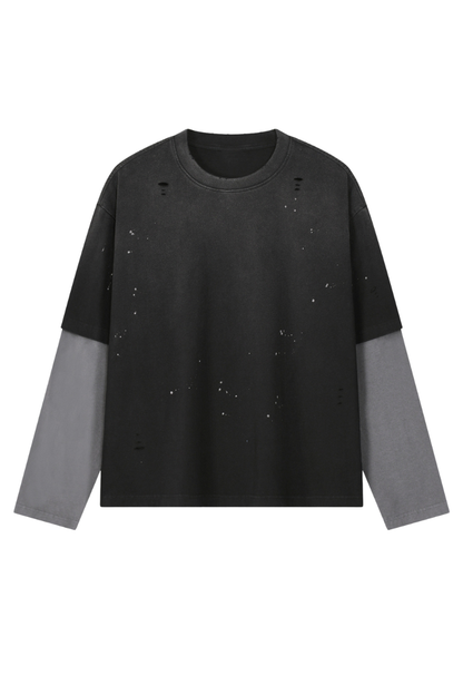 Women's Summer Distressed Layered Ripped Long-Sleeve Tee