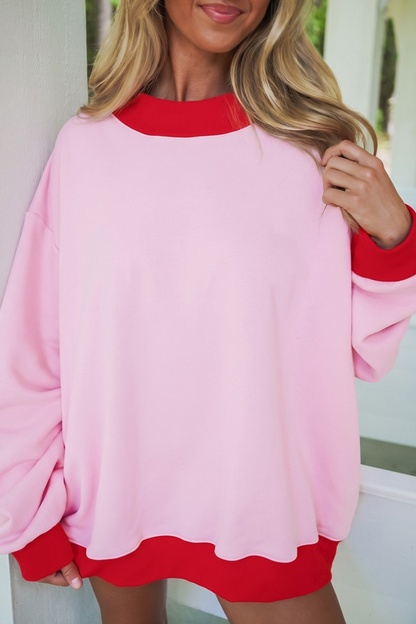 Women Spring Color Block Oversized Crew Neck Sweatshirt