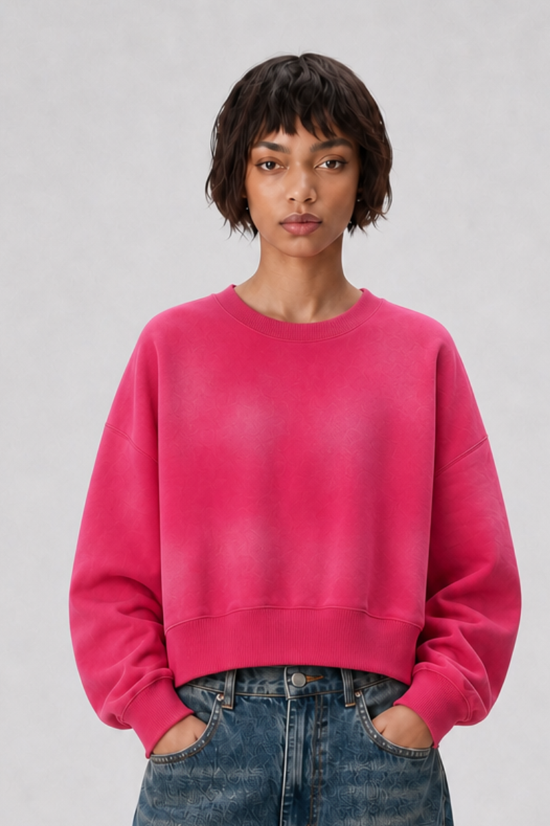 Women's Fall Vintage-Wash Cropped Crewneck Sweatshirt