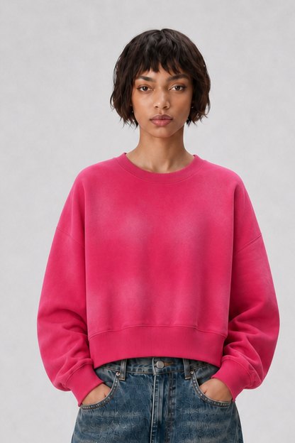 Women's Fall Vintage-Wash Cropped Crewneck Sweatshirt