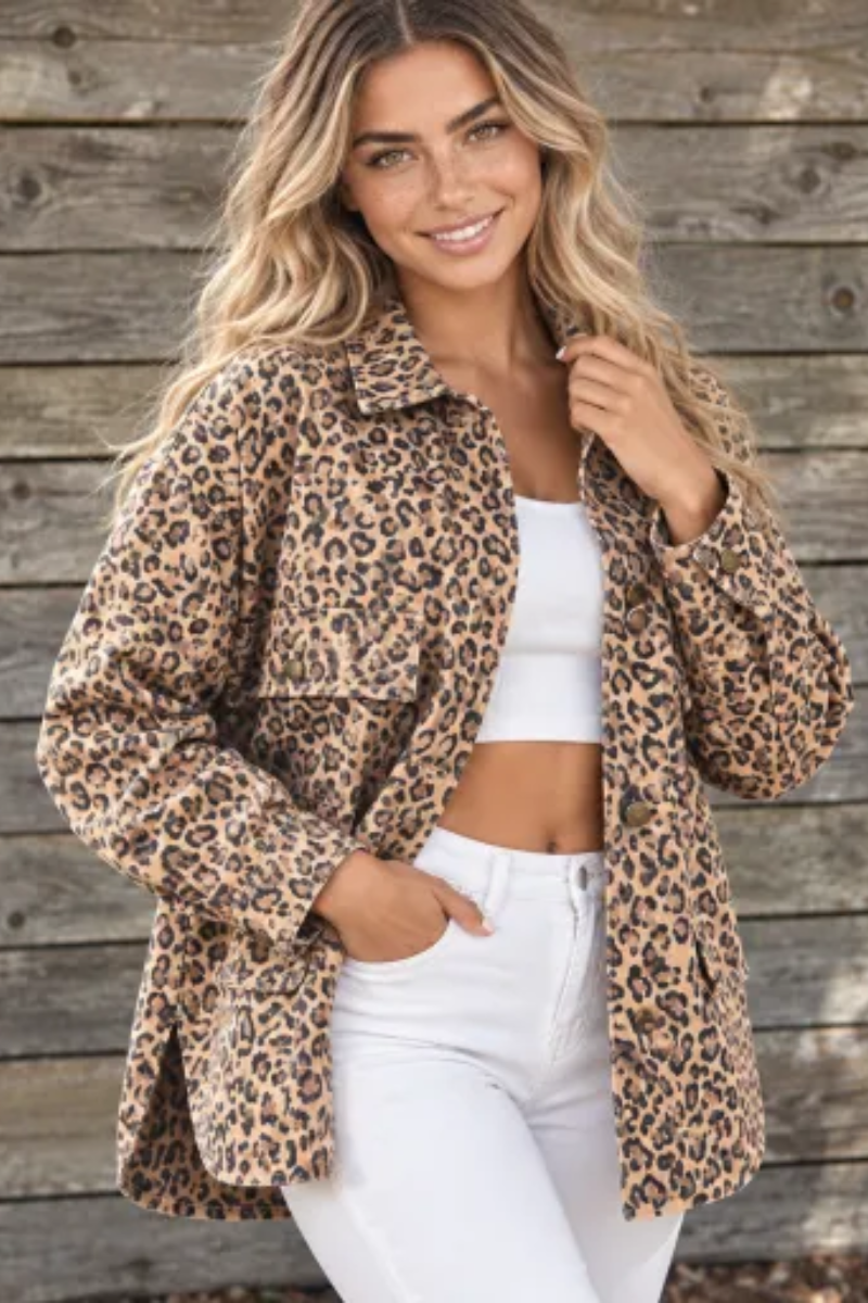Women Fall Clothing Oversized Leopard Print Shirt Jacket
