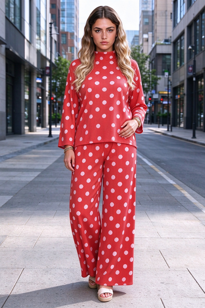 Women's Fall Ribbed Polka Dot 2 Piece Set
