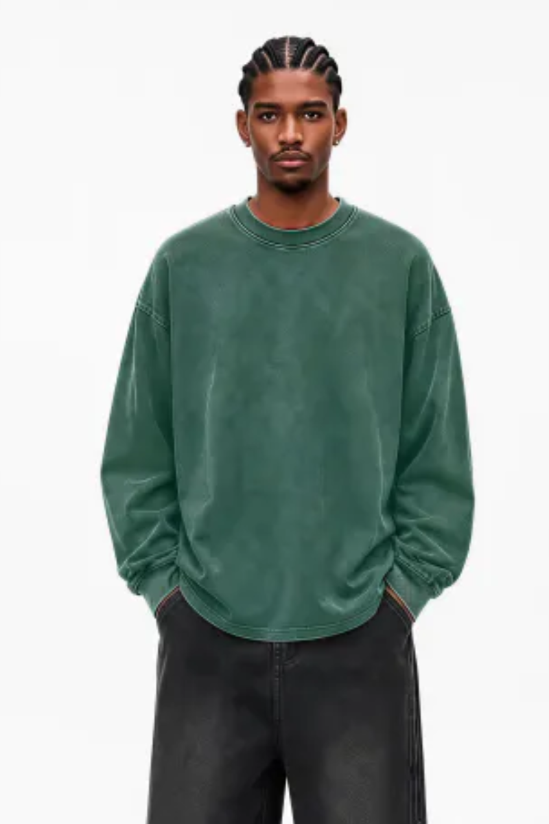 Men Spring 250G Wax Washed Oversized Long Sleeve T-Shirt
