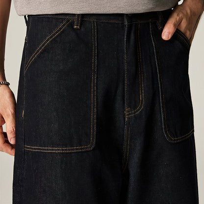 Men's Spring Contrast Stitch Wide-Leg Denim Jeans
