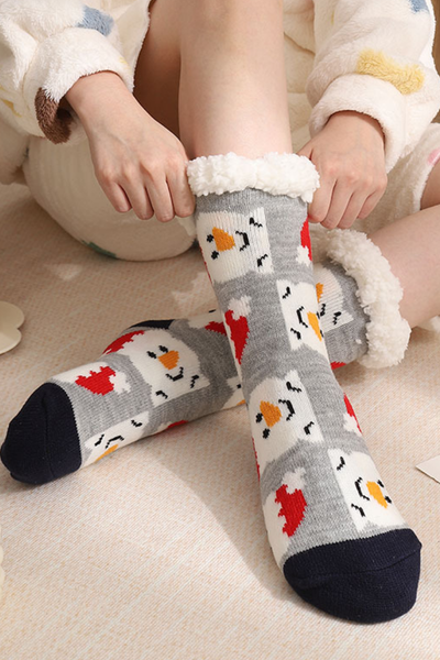 Women Winter Christmas Fleece Cuff Non Slip Slipper Socks