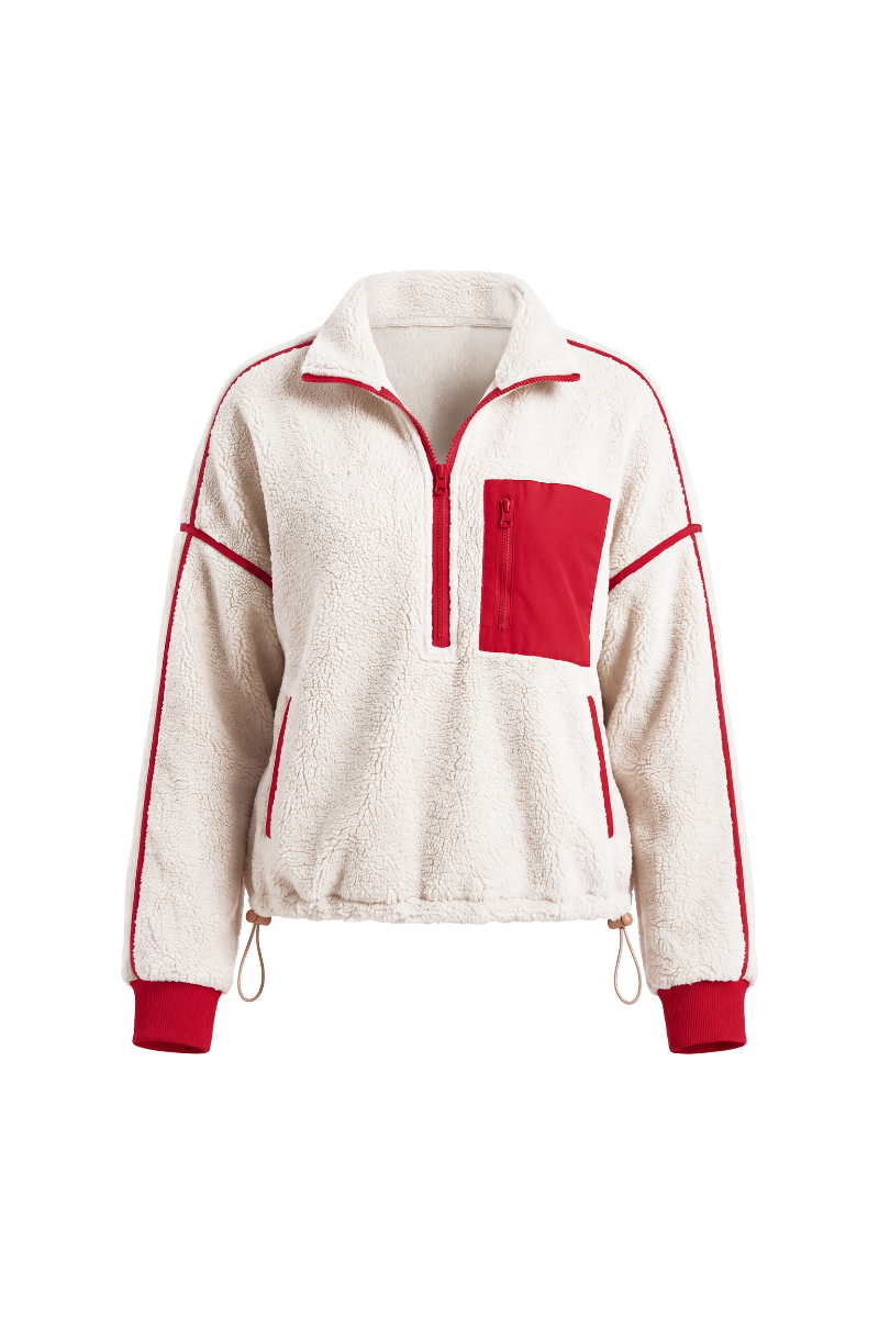 Unisex Fall Clothing Half-Zip Colorblock Sherpa Jacket