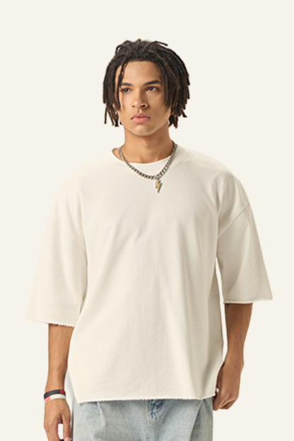 Men's Streetwear Solid Color Raw-Edge Short Sleeve T-Shirt
