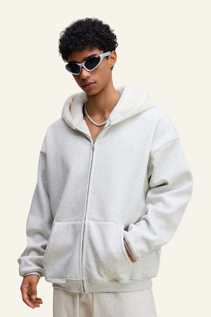 Men's Streetwear Brand Fleece-Lined Hooded Jacket