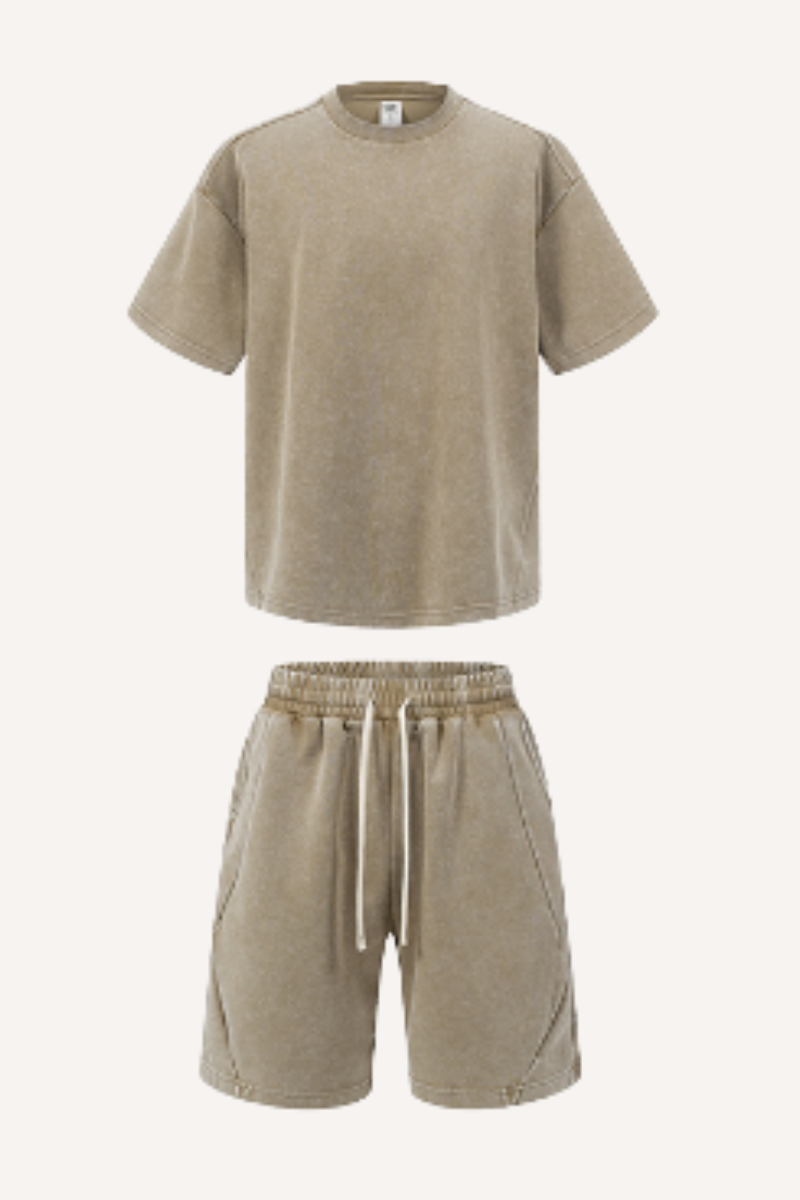 Men's Summer Lightweight Washed Patchwork Streetwear Set