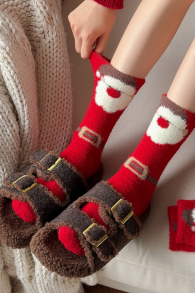 Women's Christmas Plush Warm Cartoon Anti-Pilling Sleep Sock
