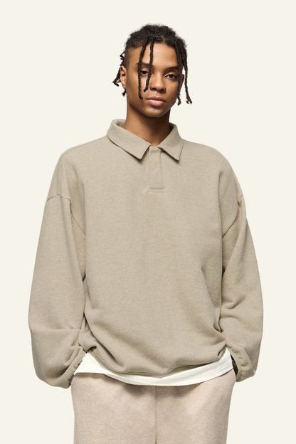 Men's Streetwear Polo Collar Drop Shoulders  Sweatshirt.