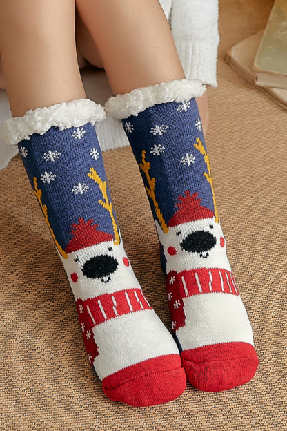 Women Winter Christmas Sherpa Lined Non Slip Slipper Socks