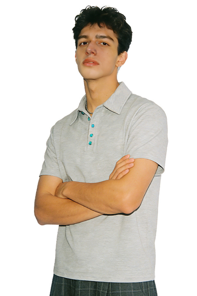 Men's Summer Turquoise Collar 320g Solid Minimalist Polo