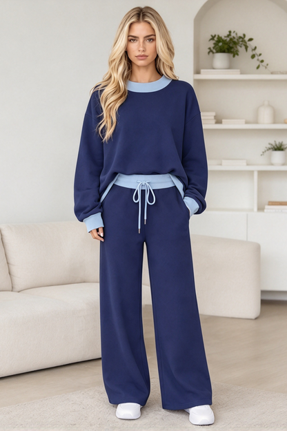 Women's Fall Color Trim Drawstring Loose 2 Piece Set