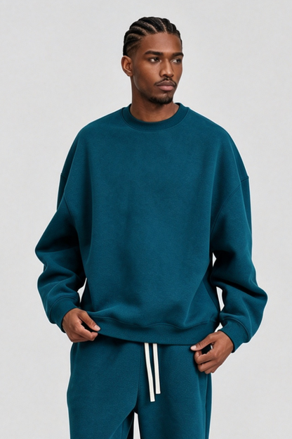 Men's Fall Winter Fleece-Lined Loose Crewneck Sweatshirt