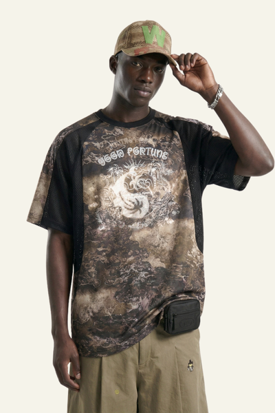 Men's Breathable Side Mesh Panelled Trendy Print T-Shirt