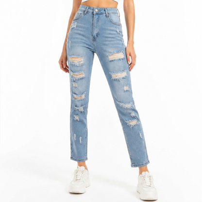 Women's High Waist Distressed Ripped Stretch Jeans