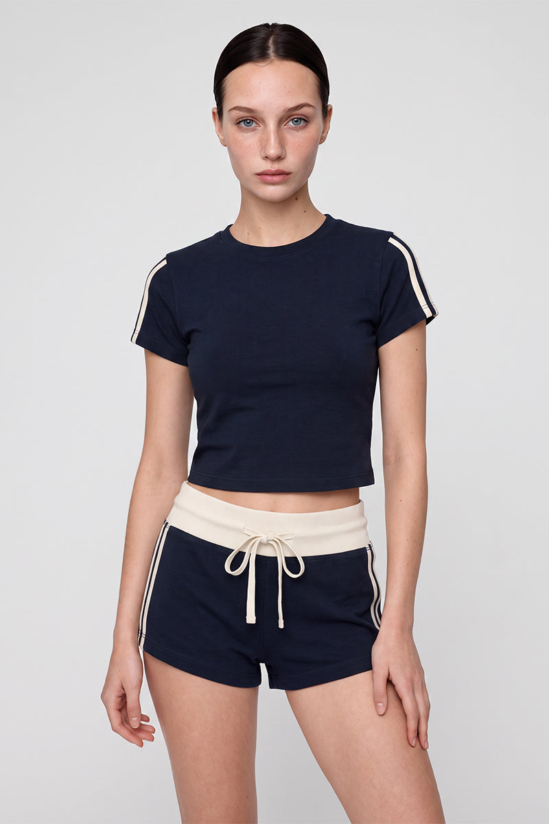 Women Summer Side Stripe Cropped T Shirt Shorts Set