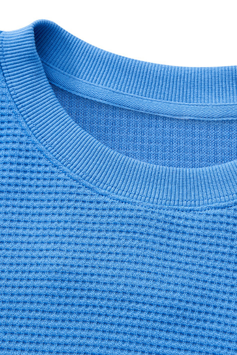 Women Spring Waffle Knit Drop Shoulder 3/4 Sleeve Top