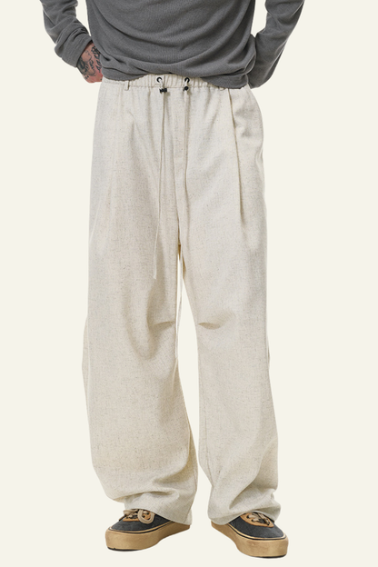 Men's Streetwear Linen Pleadted Wide-leg Pants