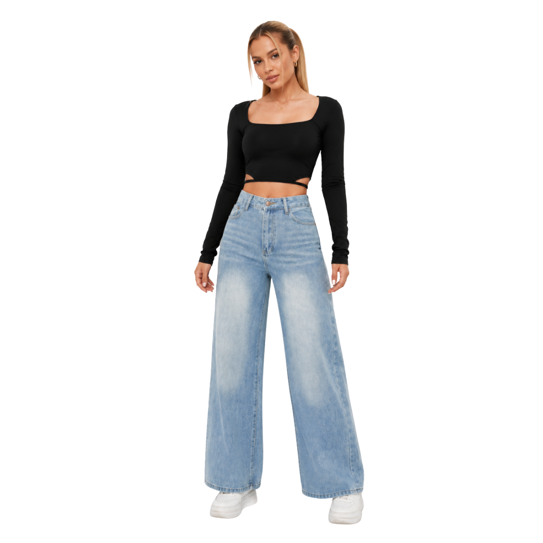 Women's Light Wash Baggy High Waist Wide Leg Jeans
