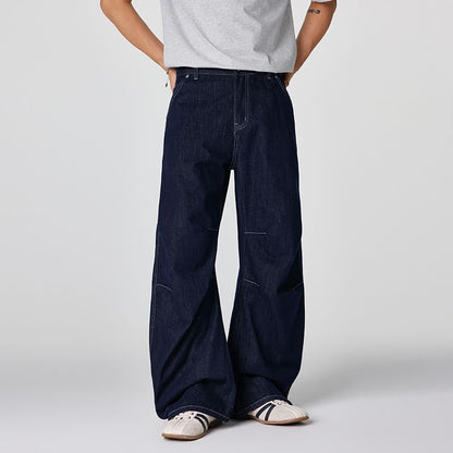 Men's Spring Indigo Raw Deconstructed Wide-Leg Denim Jeans